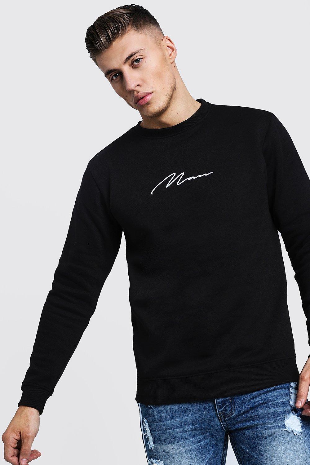 boohooman hoodie with man embroidery in black