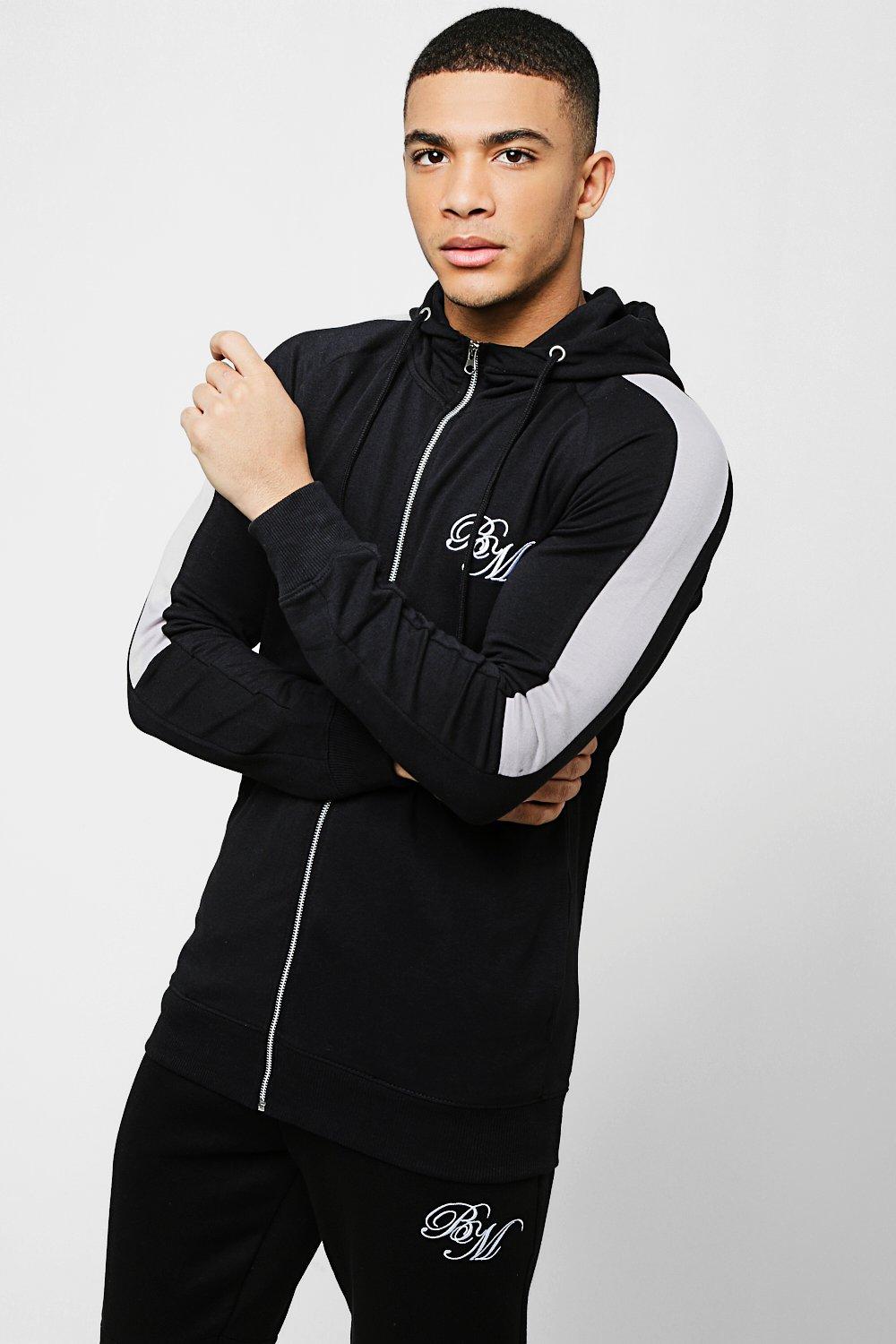 muscle fit zip up hoodie