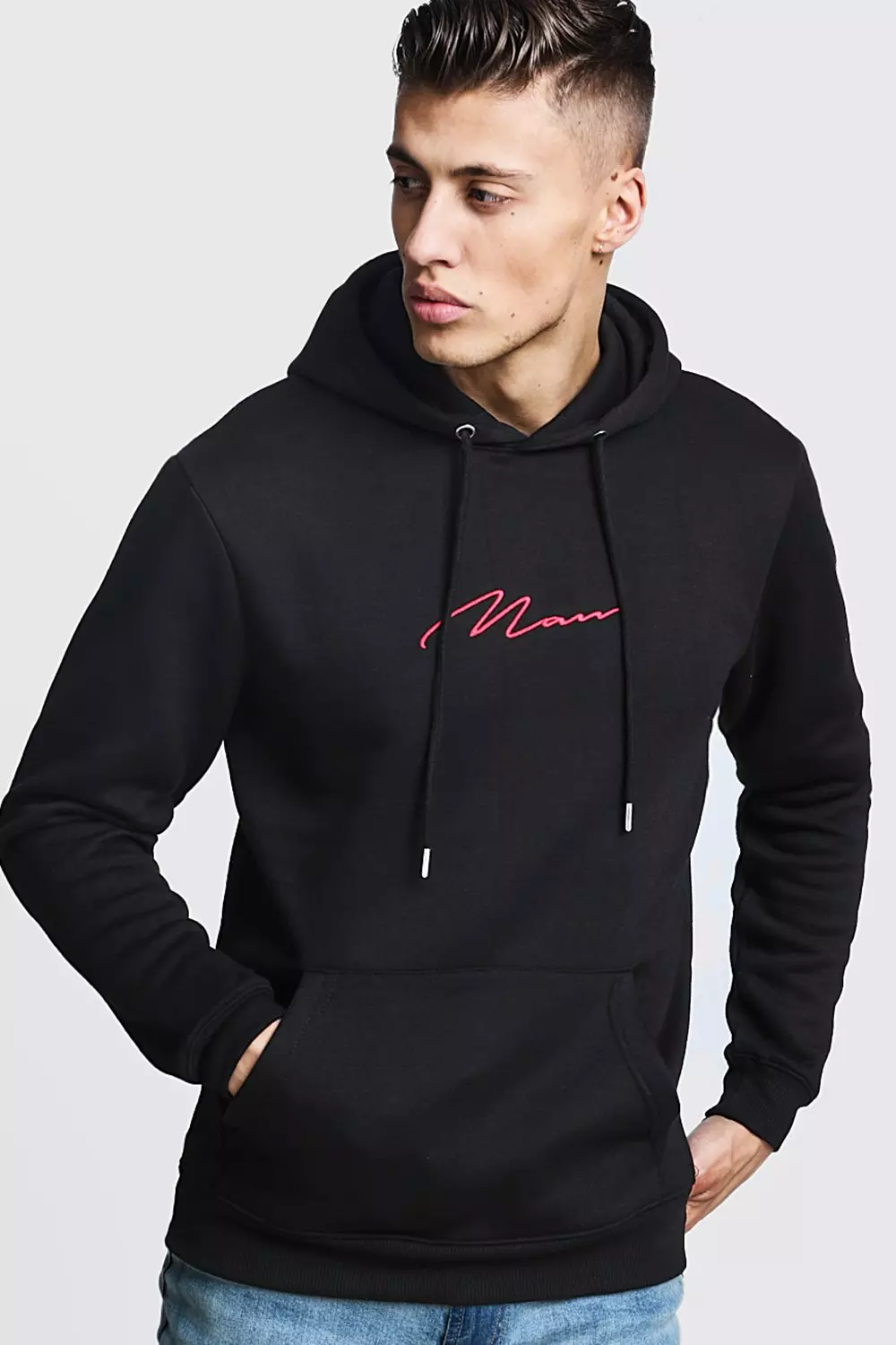 Boohooman red online hoodie