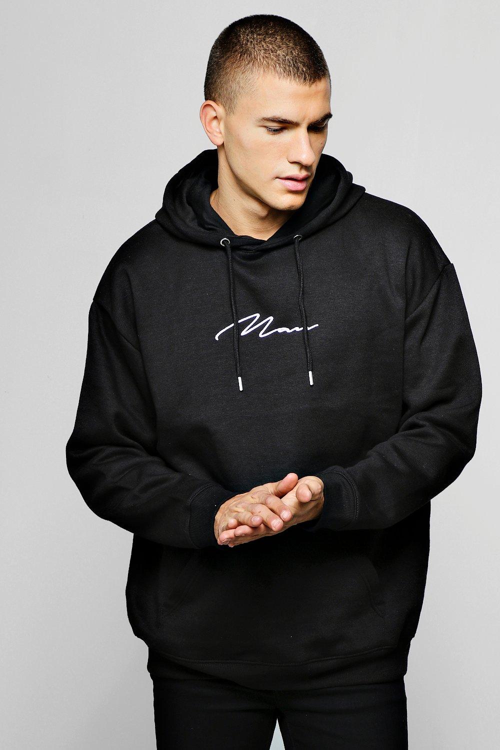 boohooman hoodie with man embroidery in black