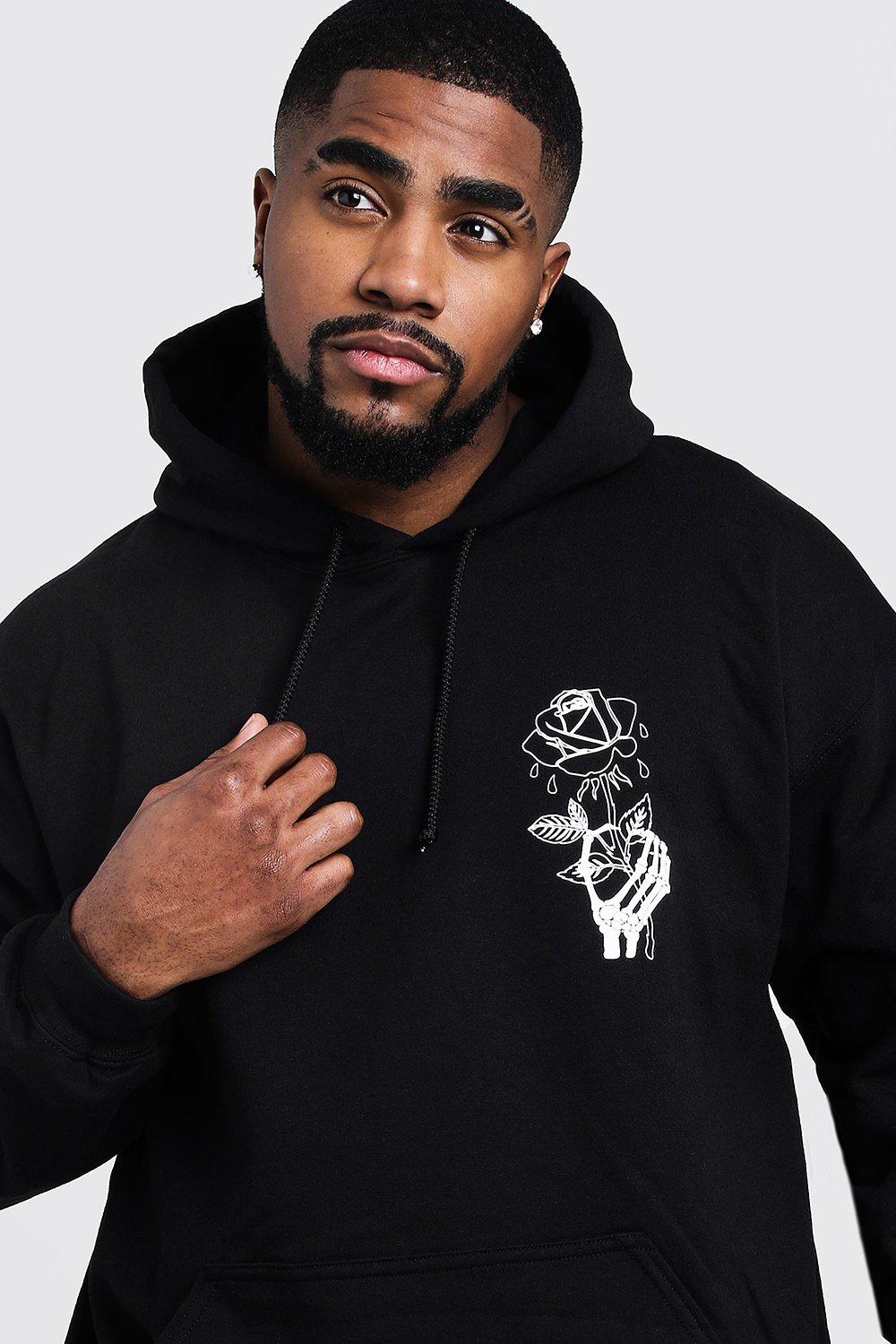 

Big & Tall Wilted Rose Print Hoodie, Black