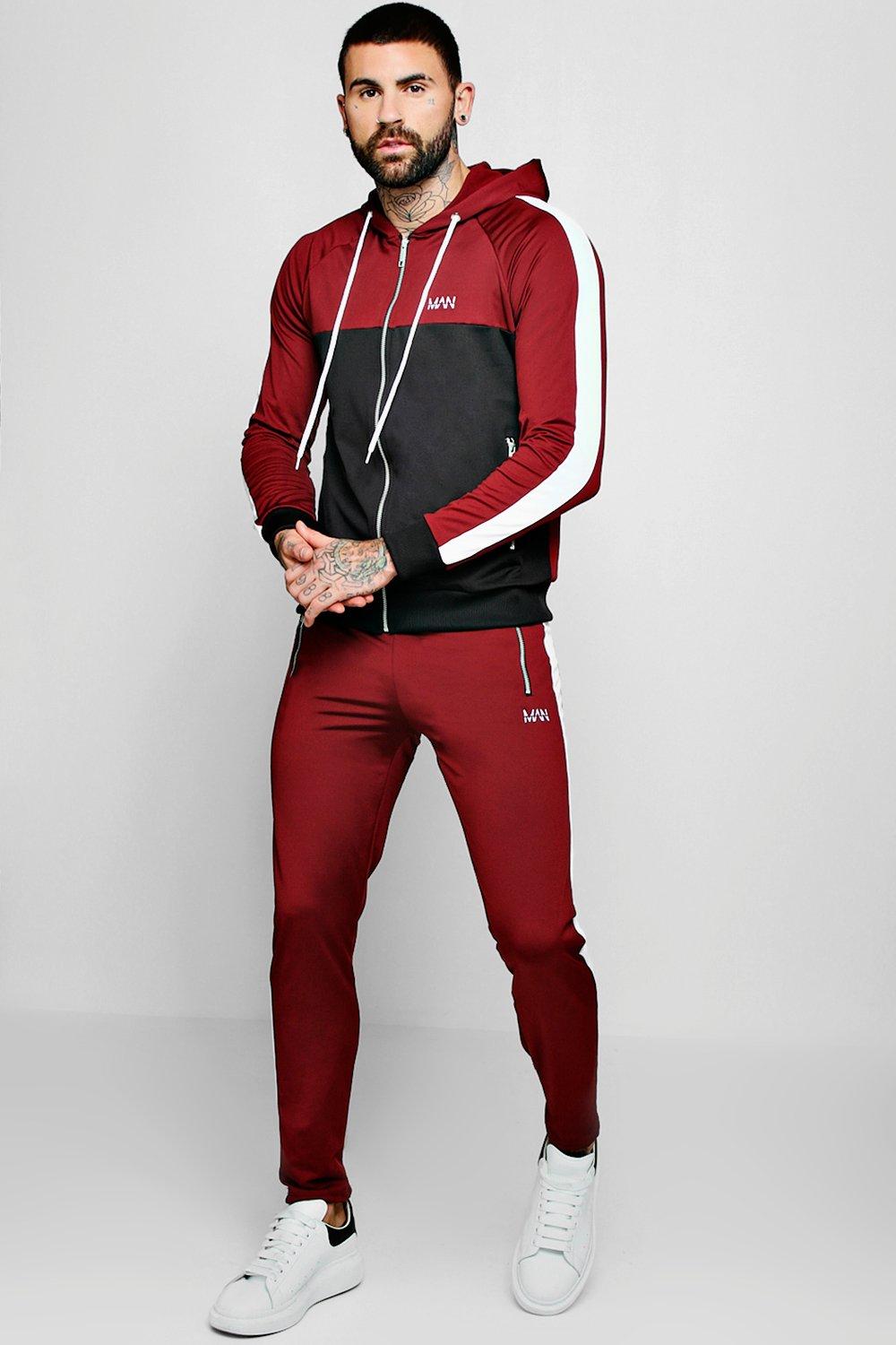 mens burgundy tracksuit