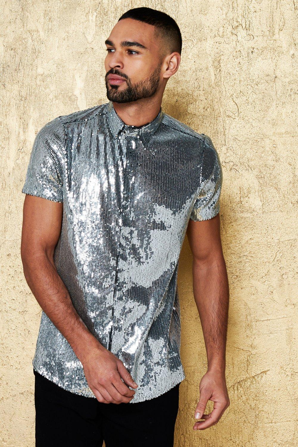 silver sequin mens shirt