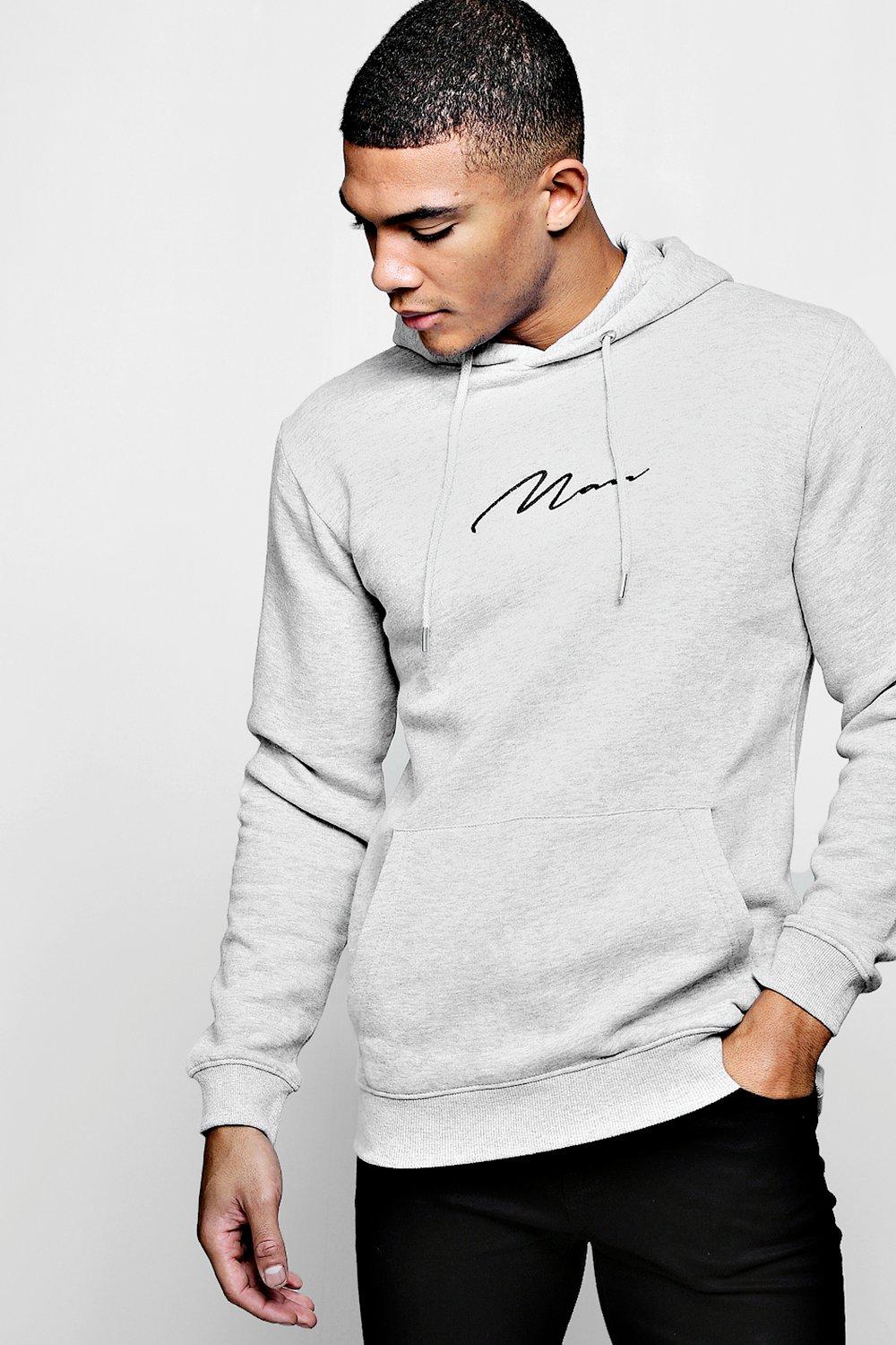 boohooman hoodie with man embroidery in black