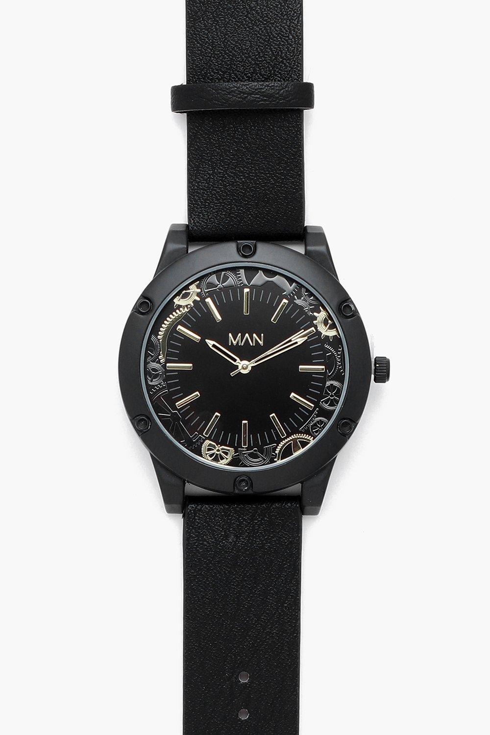 Oversized Cog Detail Black Watch | Boohoo