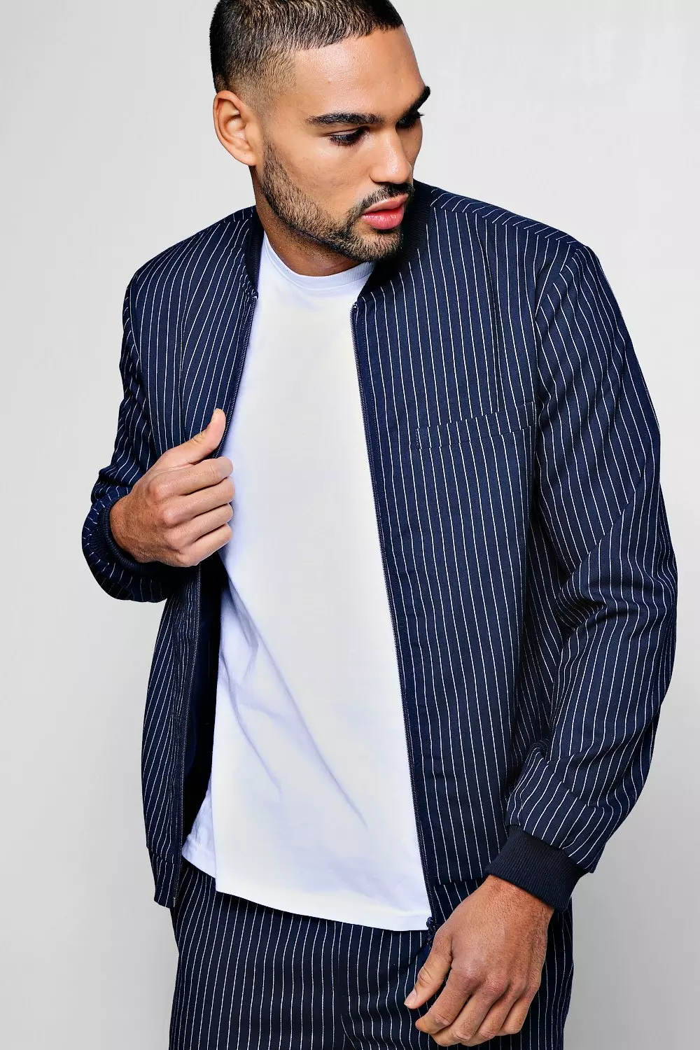 Pinstripe Smart Bomber Jacket | boohooMAN USA