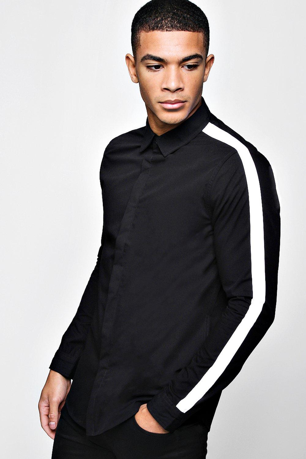 Slim Fit Long Sleeve Shirt With Sleeve Stripe