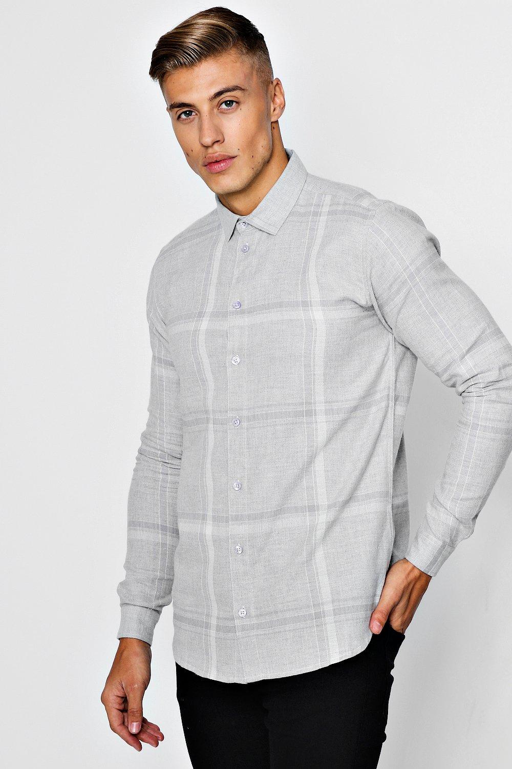 

Long Sleeve Flannel Check Shirt, Серый