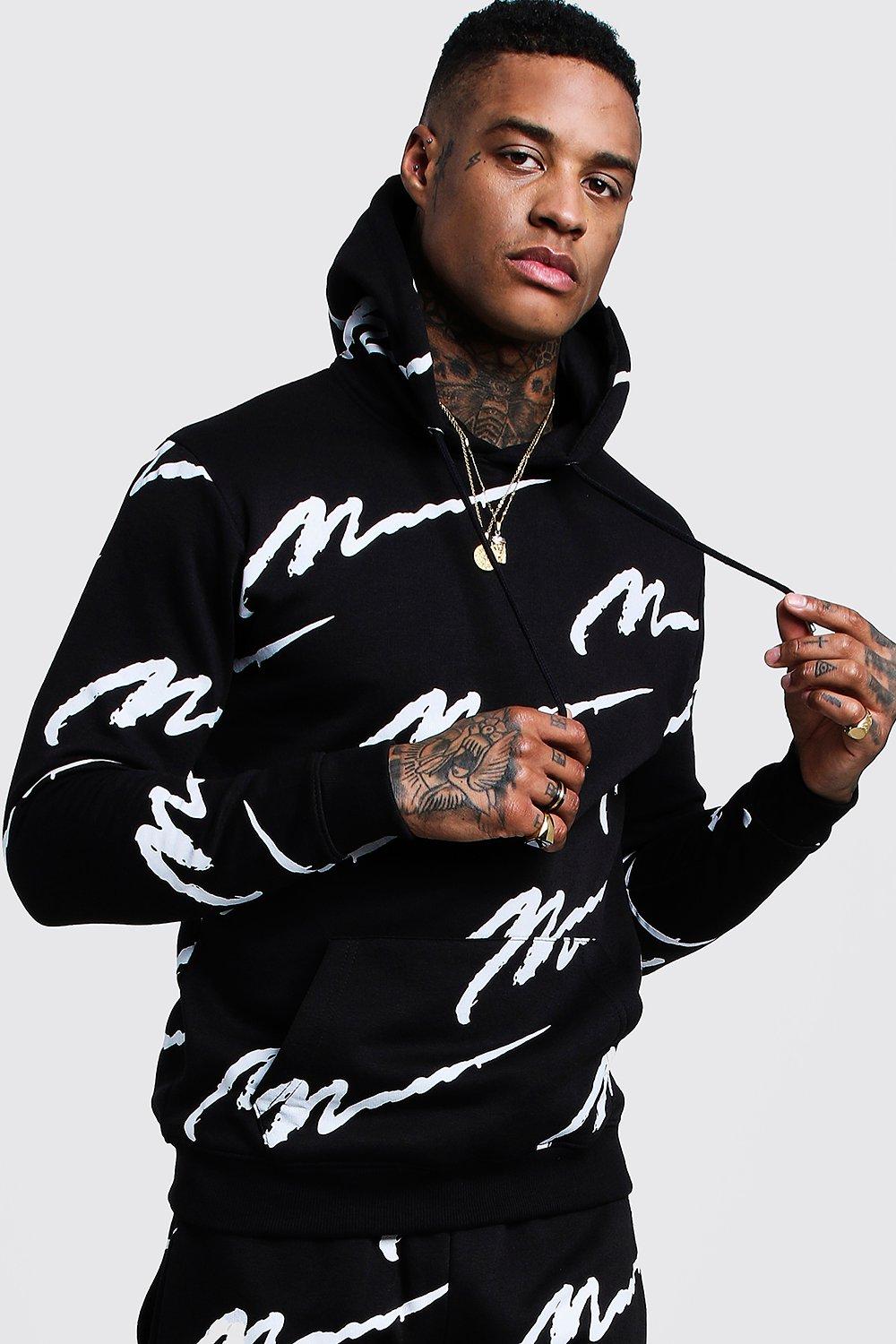 all over man printed hooded short tracksuit