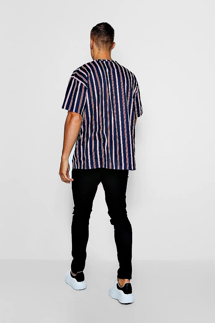 MAN Signature Embroidered Oversized Stripe T-Shirt