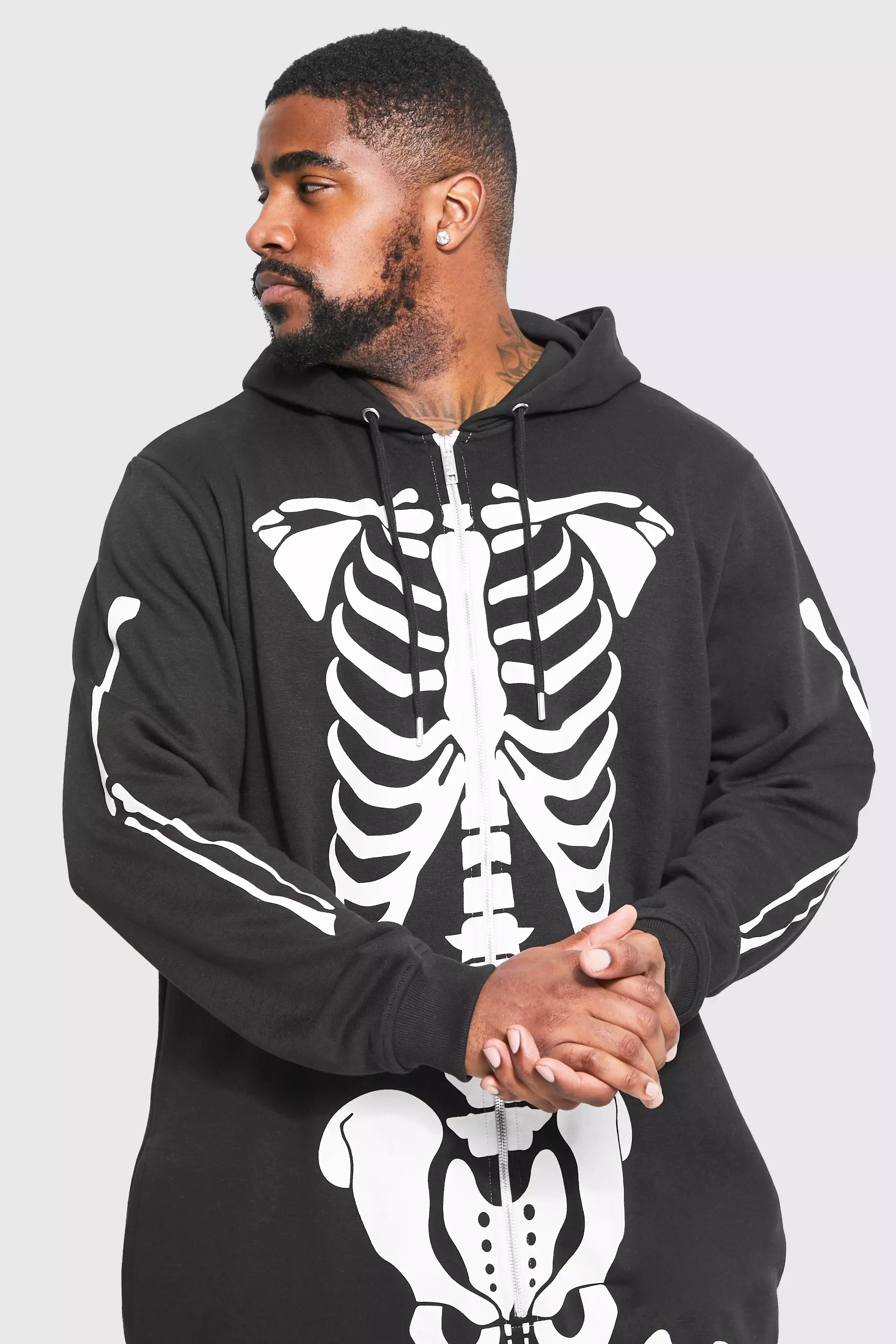 Plus Size Halloween Skeleton Onesie boohooMAN