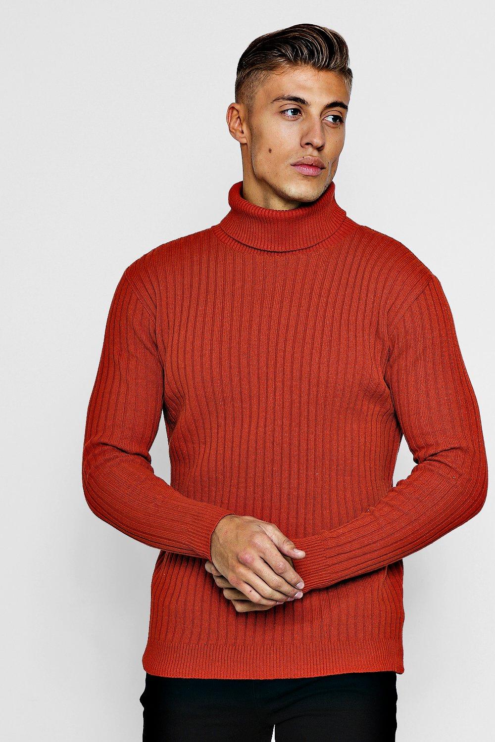 red ribbed polo neck jumper