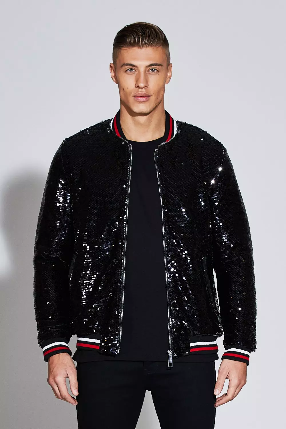 Premium Padded Sequin Bomber Jacket boohooMAN UK