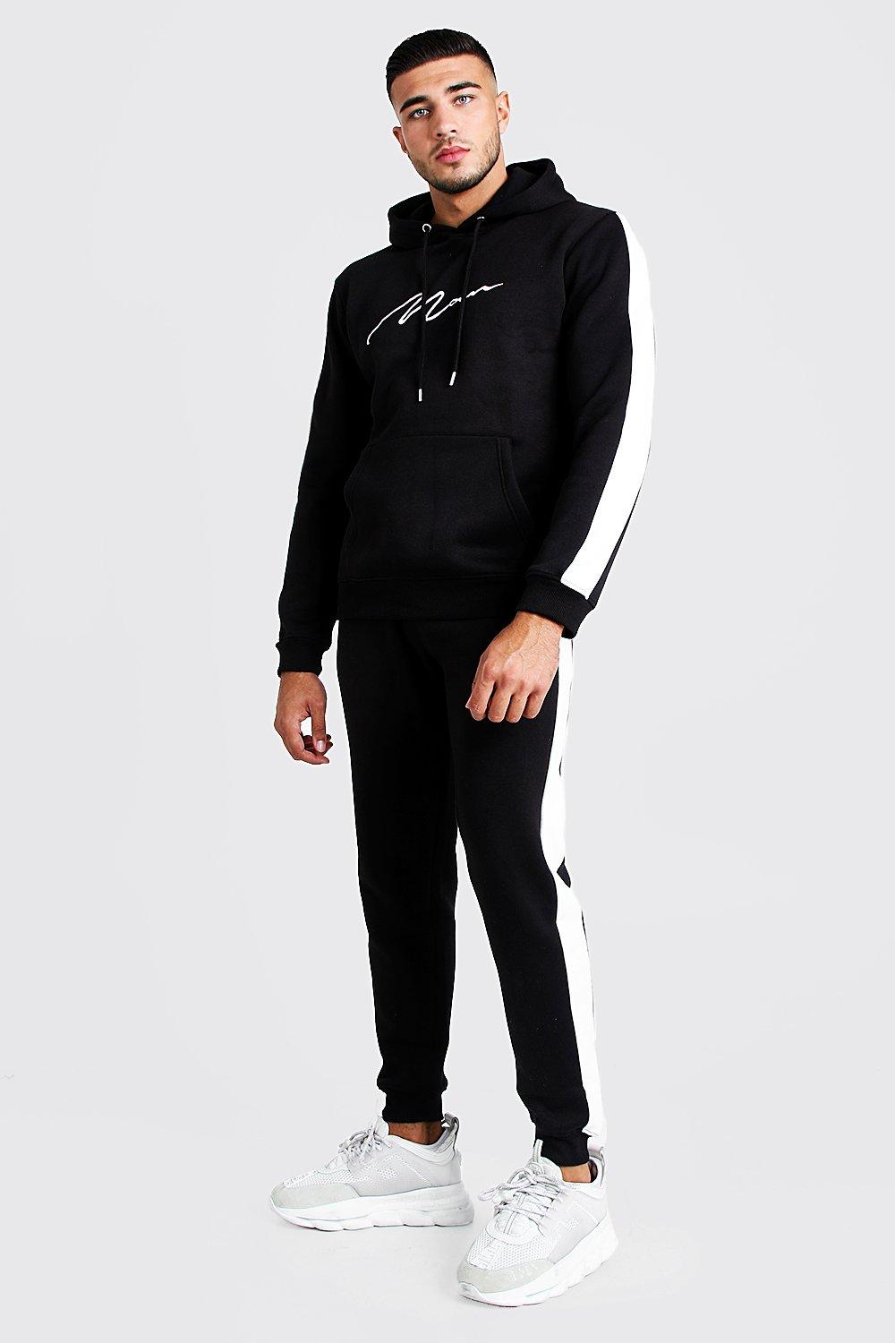 boohooman hoodie with man embroidery in black
