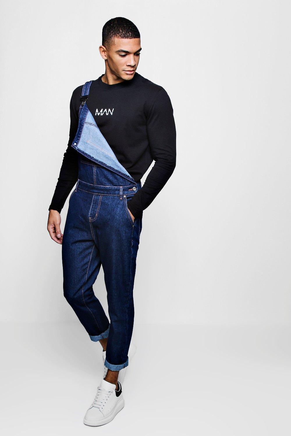 slim fit denim overalls