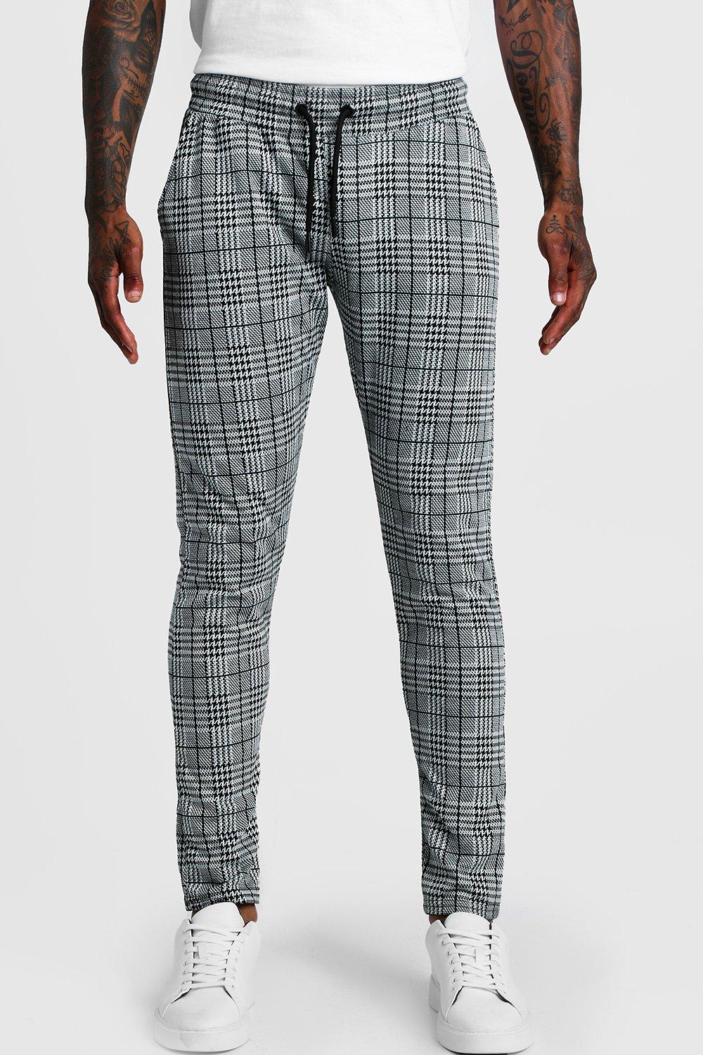 mens grey checked joggers