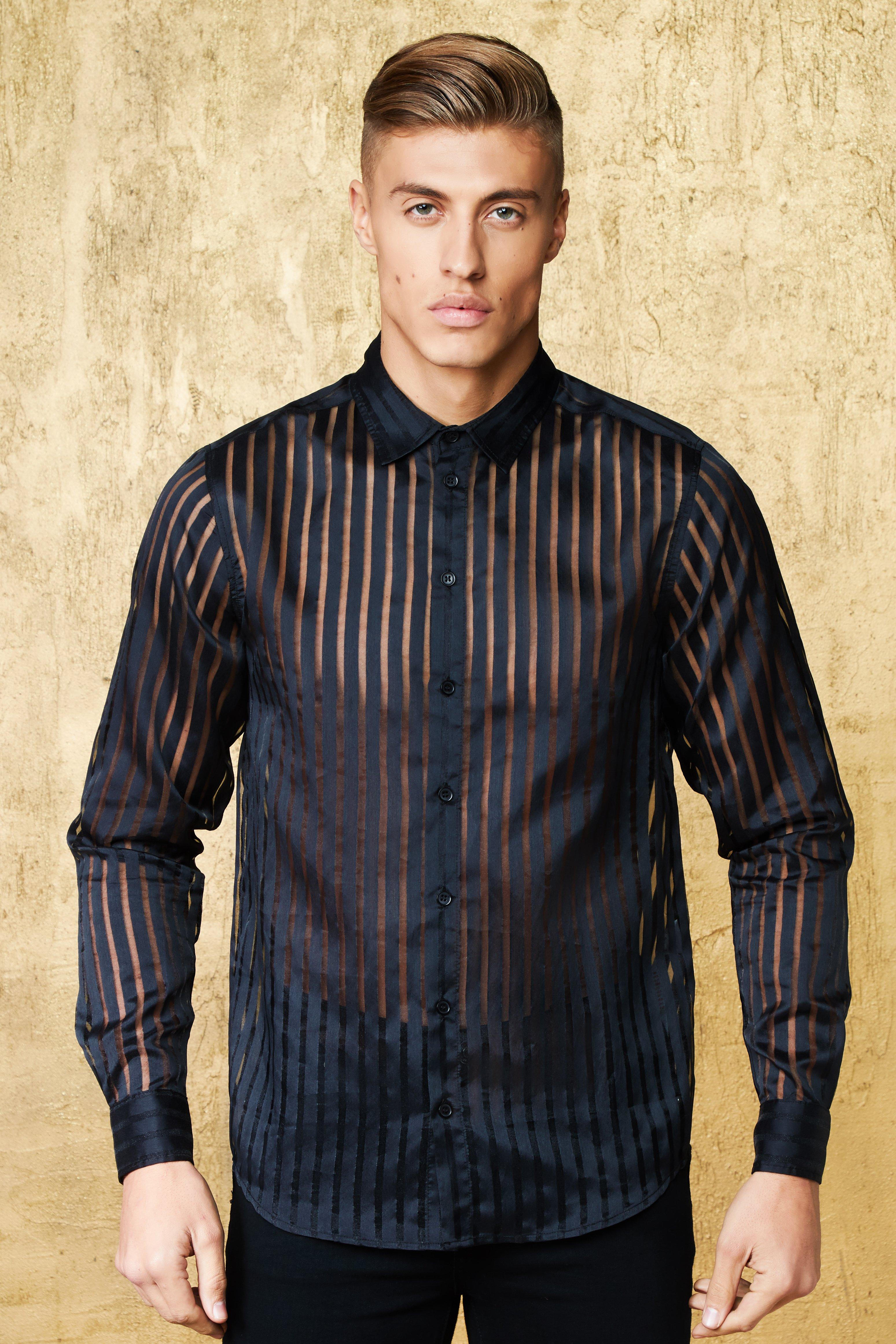 black sheer mens shirt