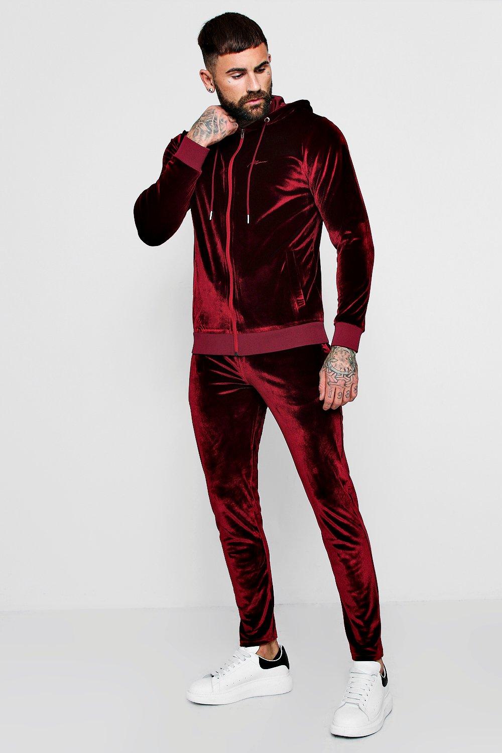 burgundy velvet tracksuit