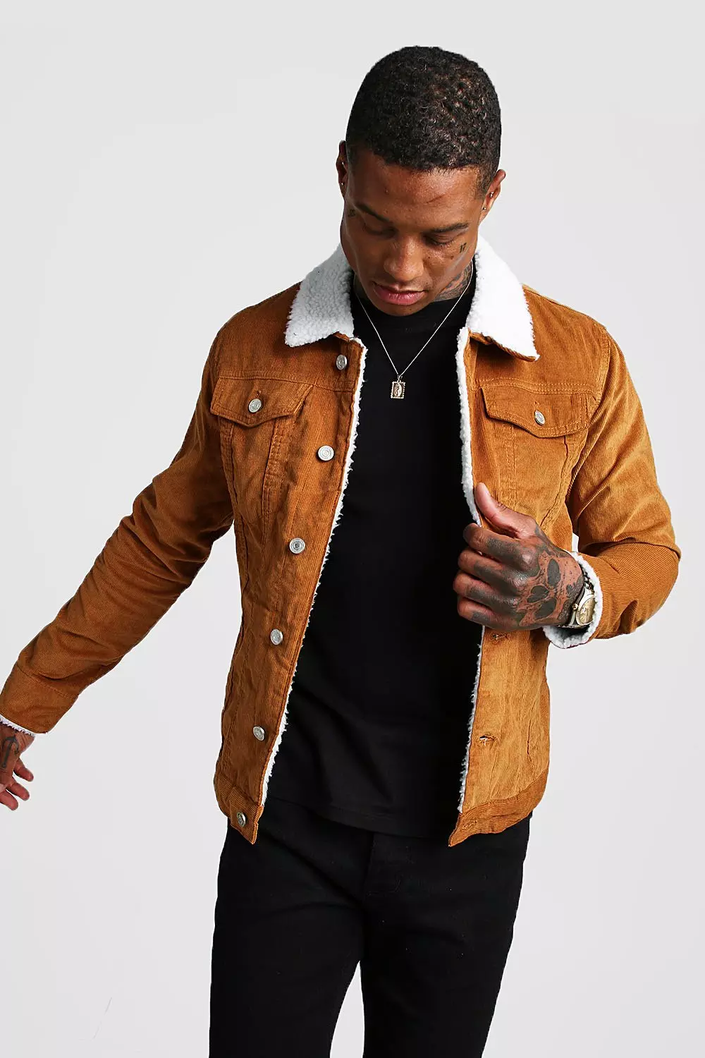 Corduroy Jacket With Borg Collar | boohooMAN USA