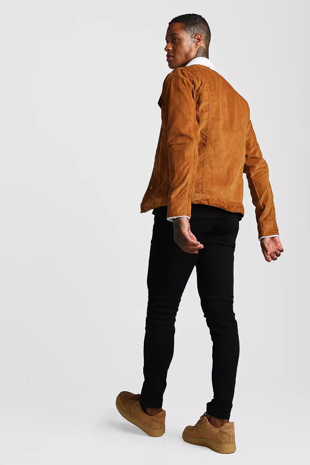 Topshop oversized collar corduroy bomber jacket in brown