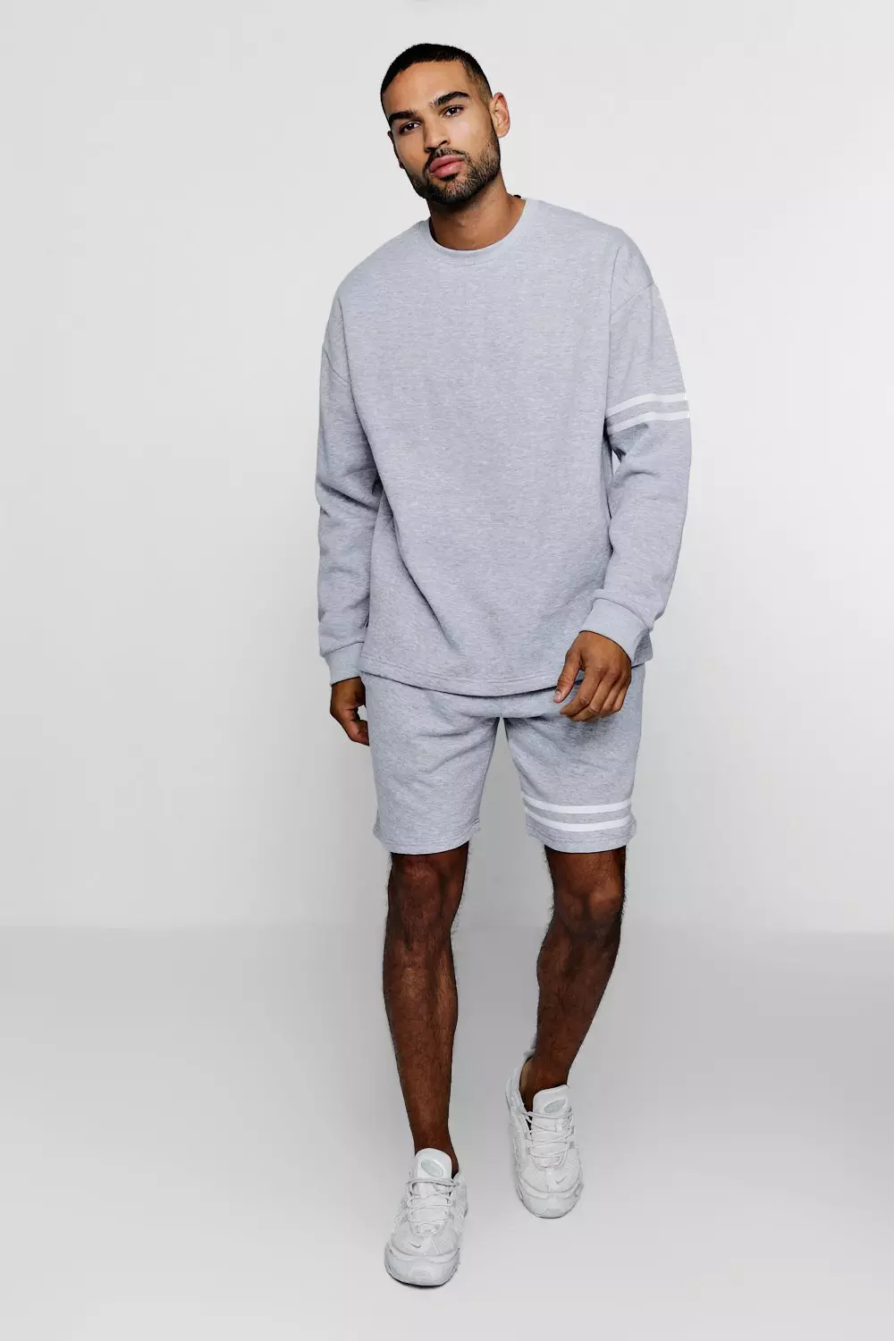 Oversized Fleece Sweater Short Set boohooMAN UK