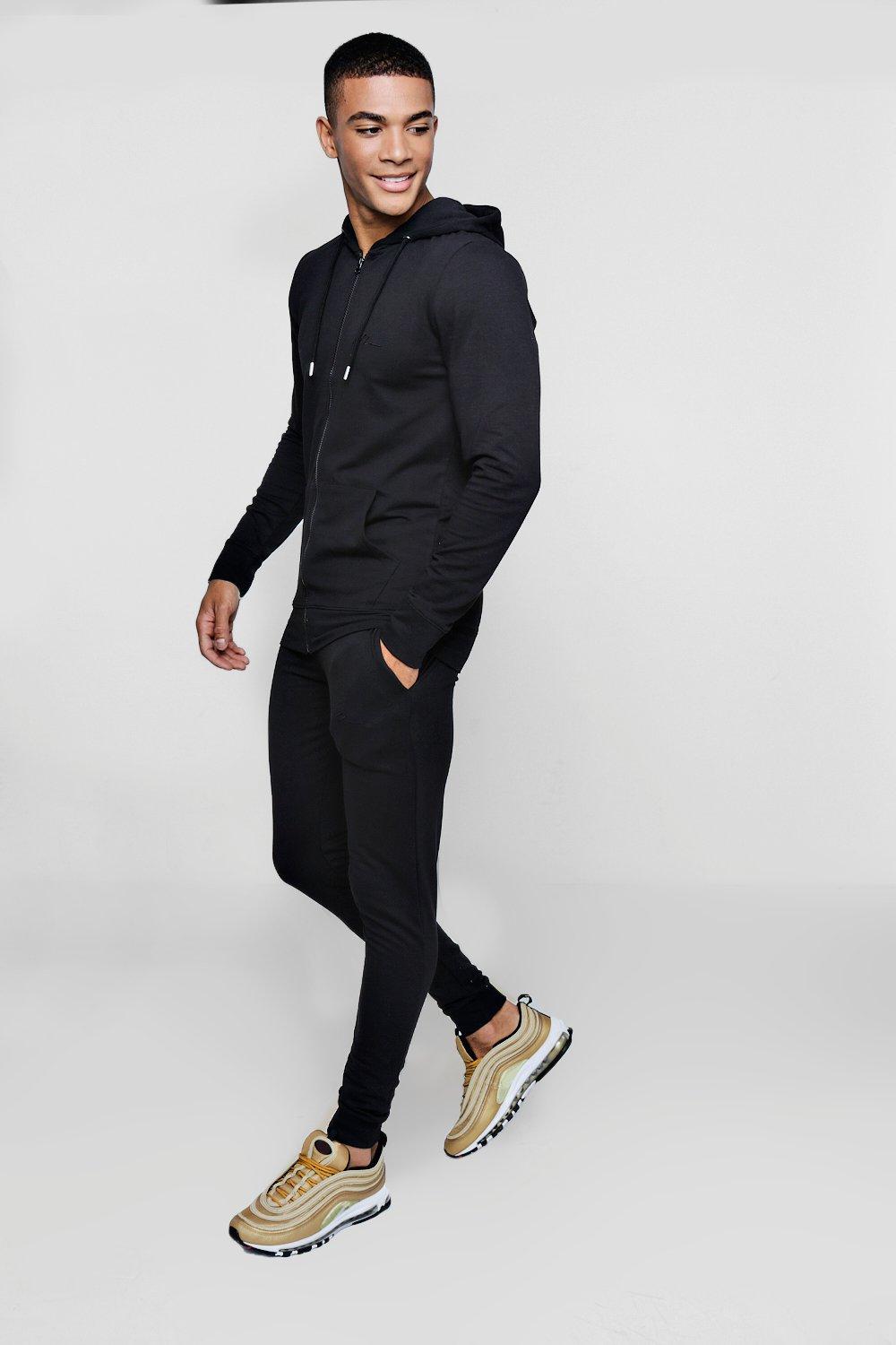 boohoo man tracksuit black