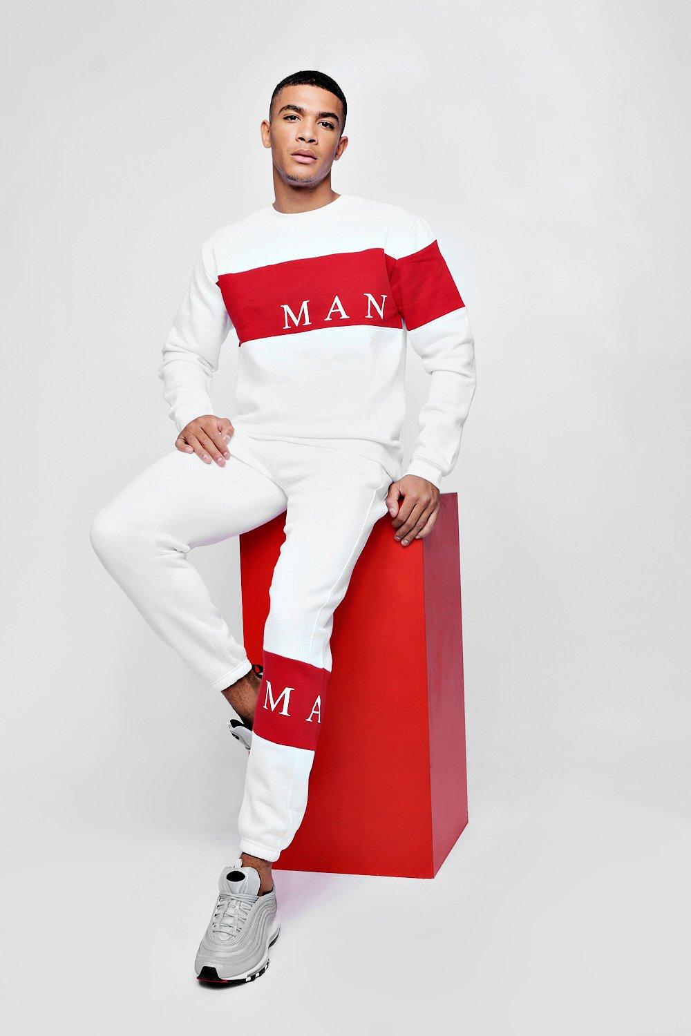 red boohooman tracksuit