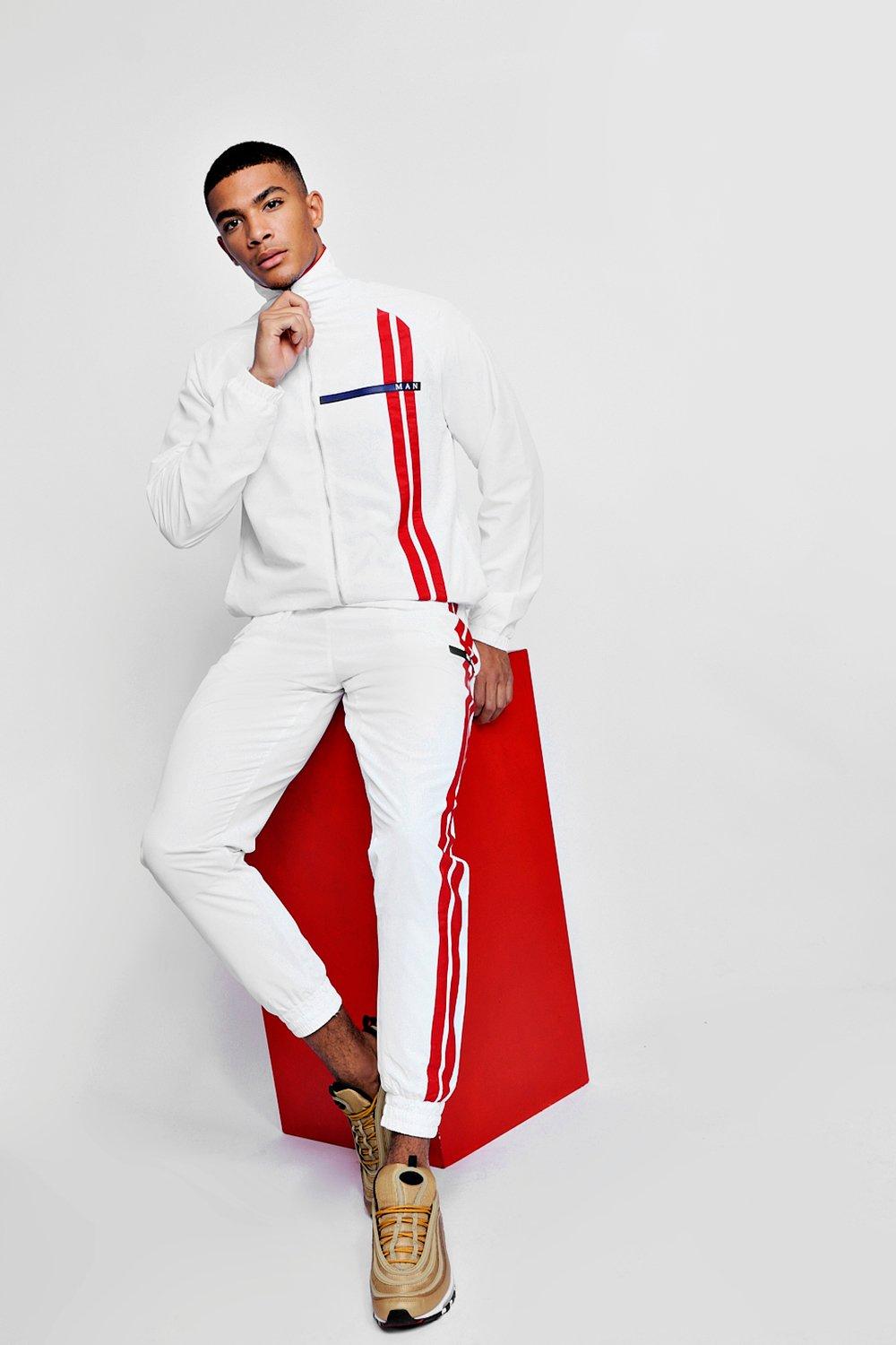 red boohooman tracksuit