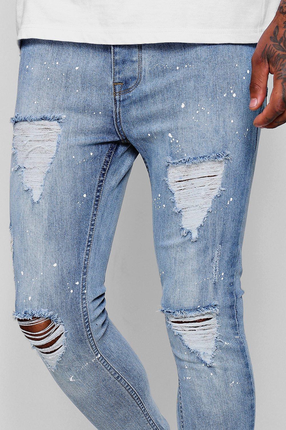 distressed paint splatter jeans