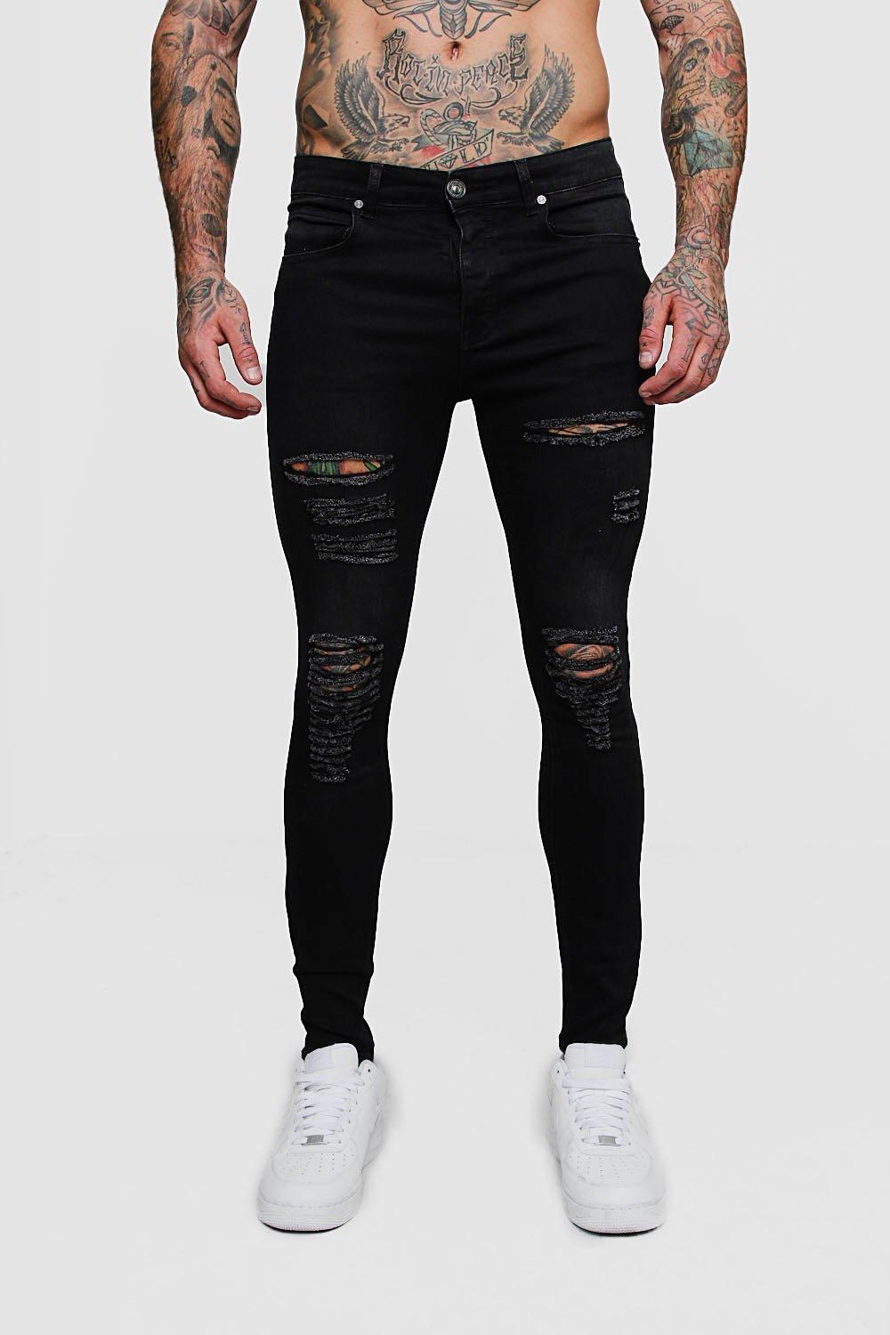 

Суперзауженные джинсы с прорезями, Washed black