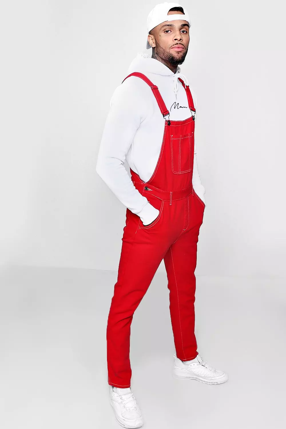 Skinny Fit Red Denim Dungarees