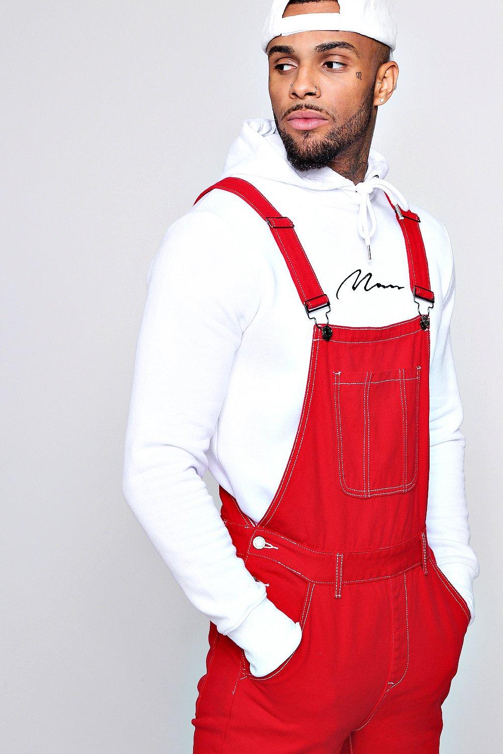 red denim overalls mens