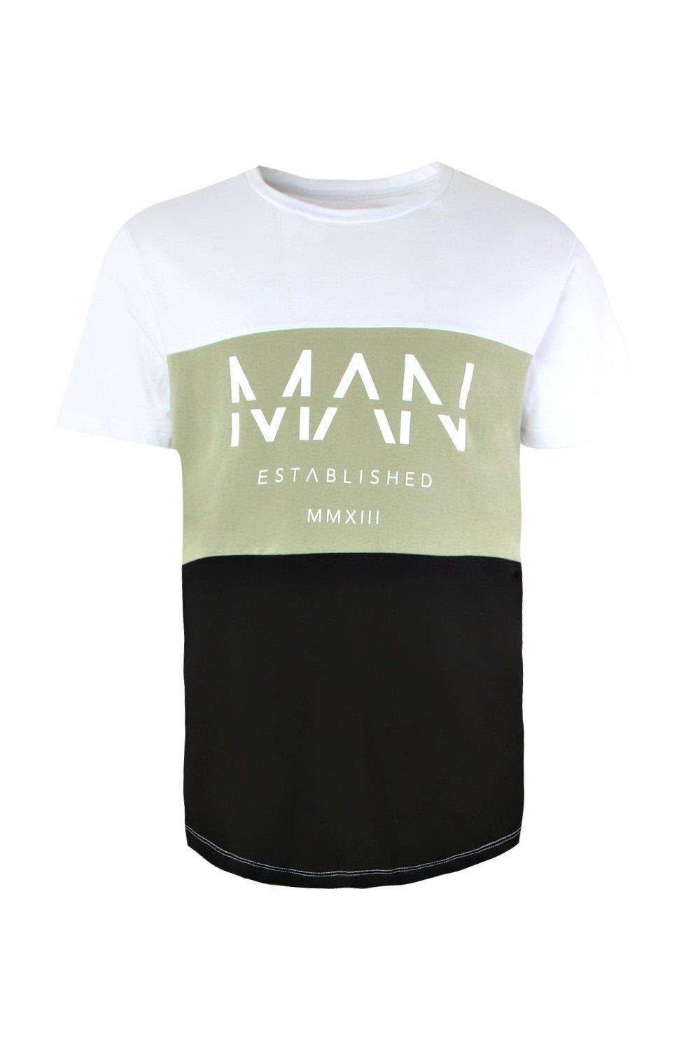 T Shirt A Blocchi Colore Con Cerniera E Orlo Curvo Con Scritta Man Boohoo