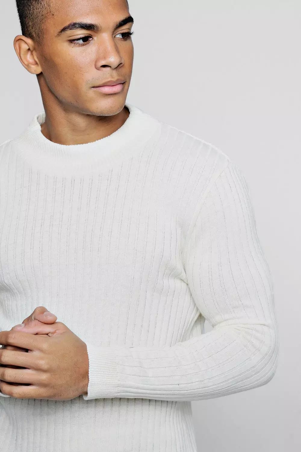 Muscle Roll Neck Ribbed Jumper