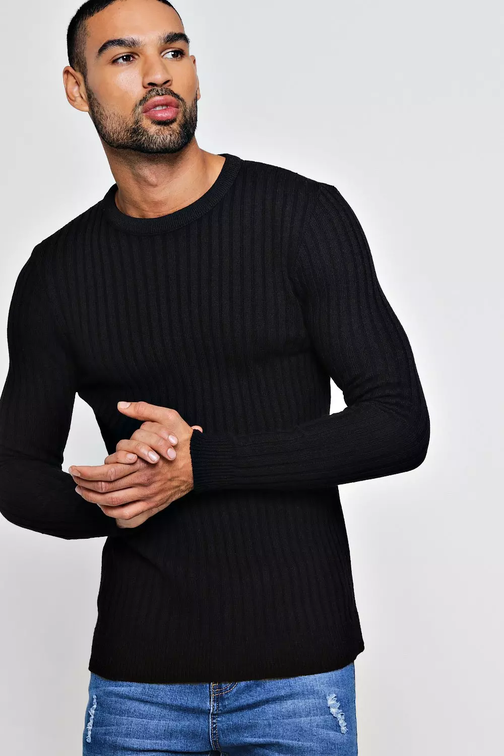 Muscle Fit Ribbed Crew Neck Sweater