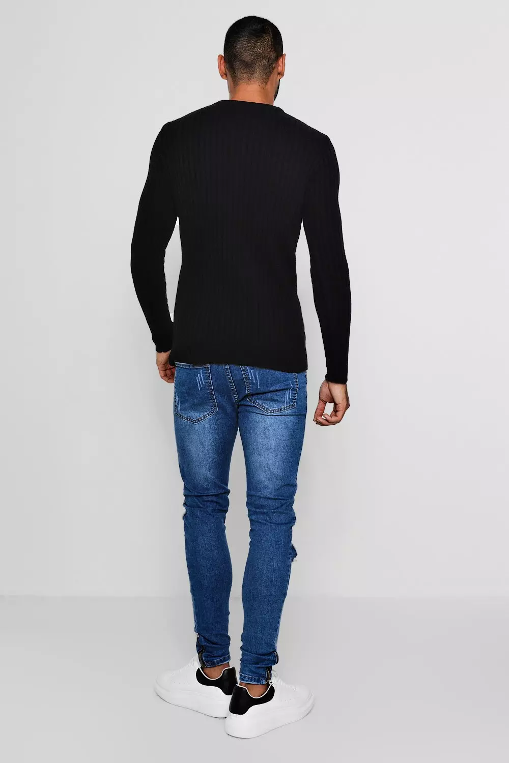 Muscle Fit Ribbed Crew Neck Sweater