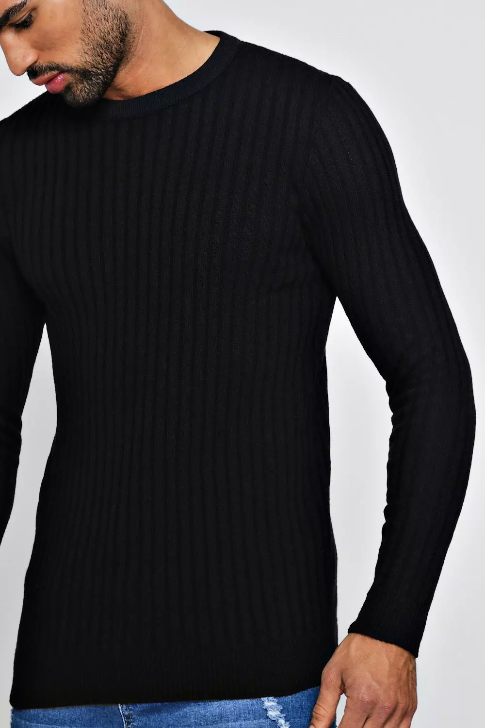 Muscle Fit Knit Sweater - Black - Men