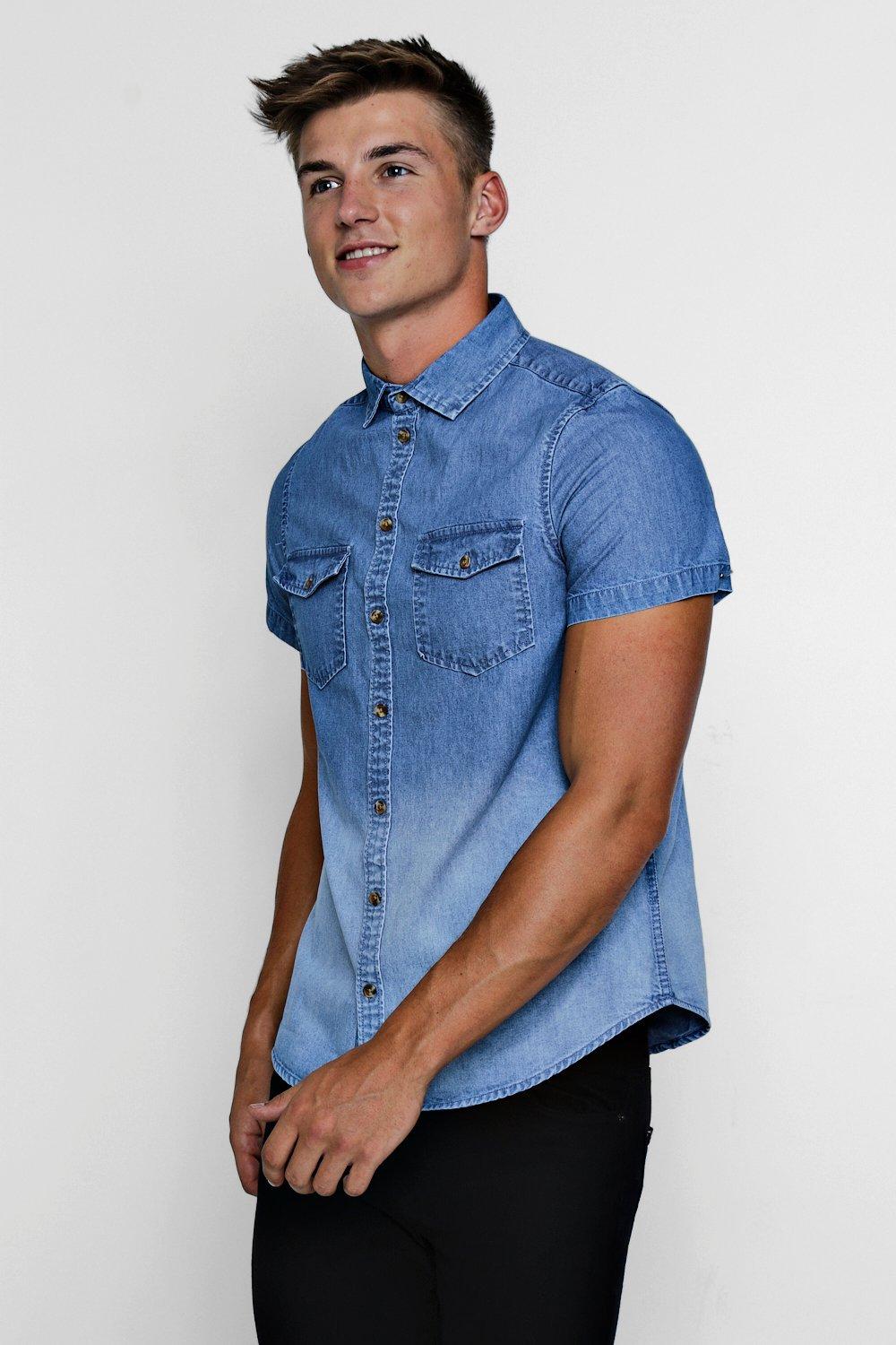 mens short sleeve denim shirt