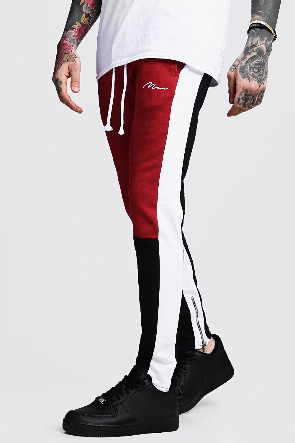 boohooman red joggers