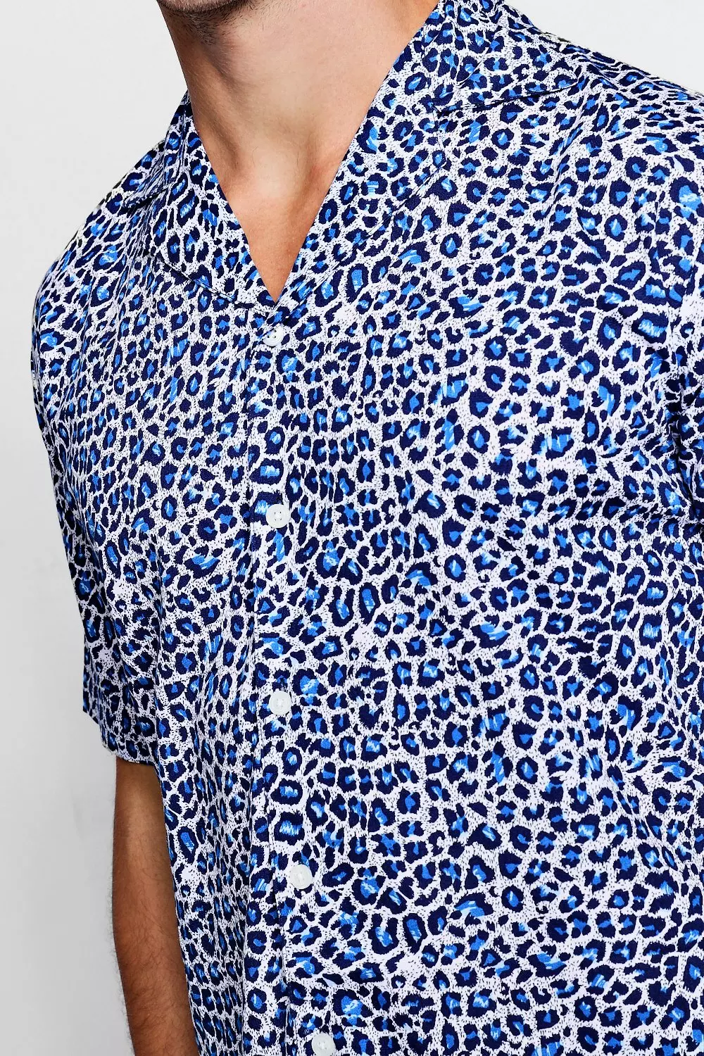 Mens blue shop leopard print shirt