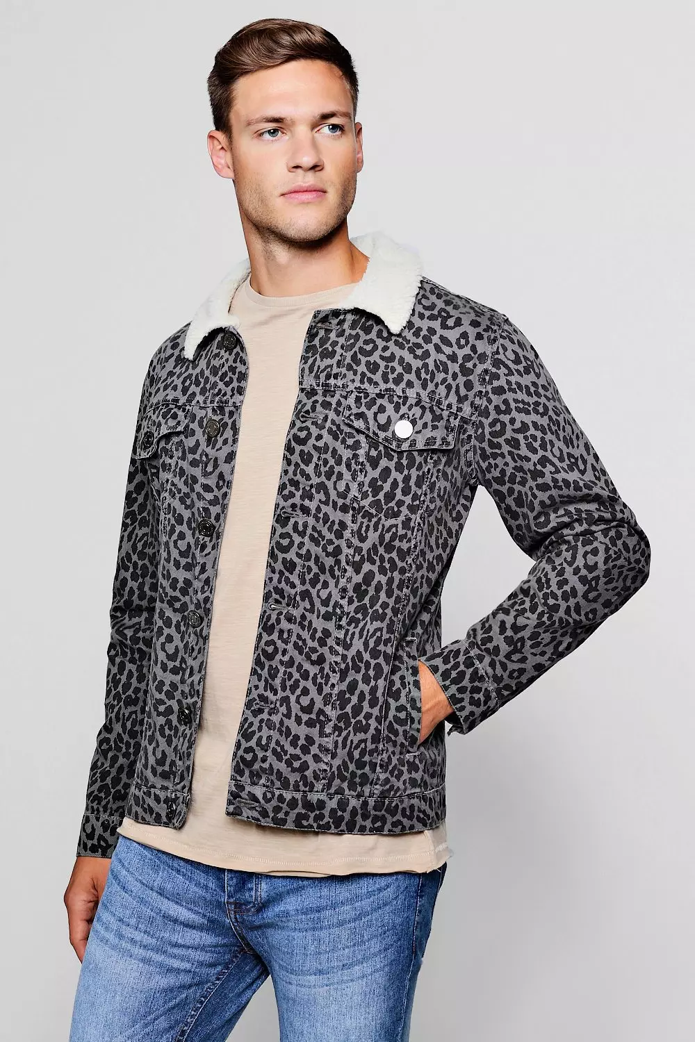 Denim jacket hotsell with leopard collar