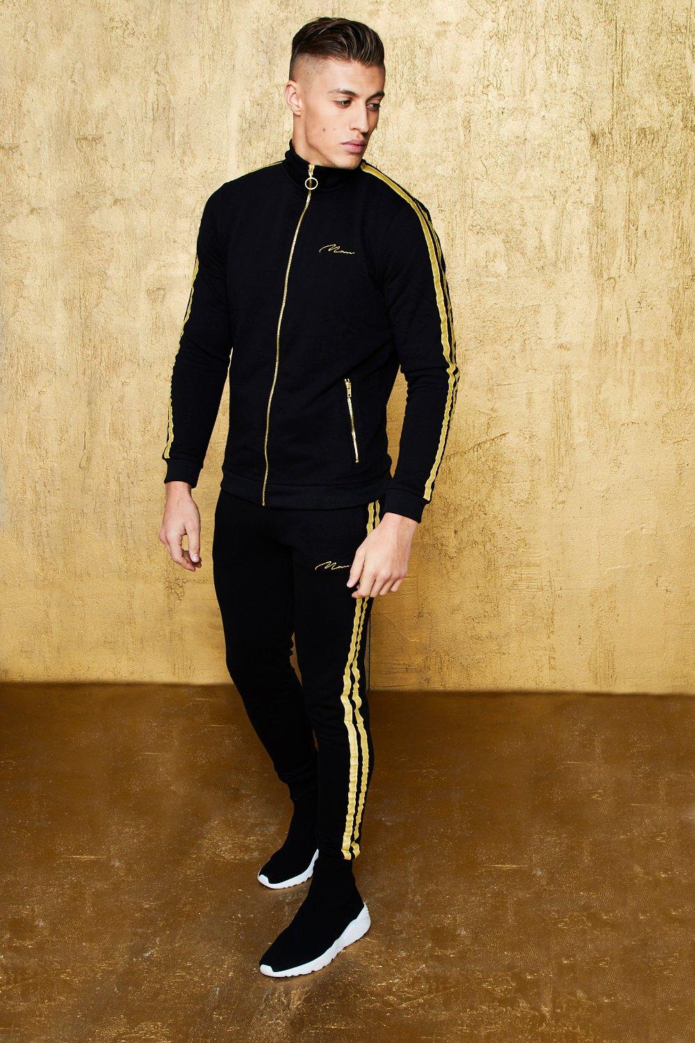 black and gold tracksuit mens
