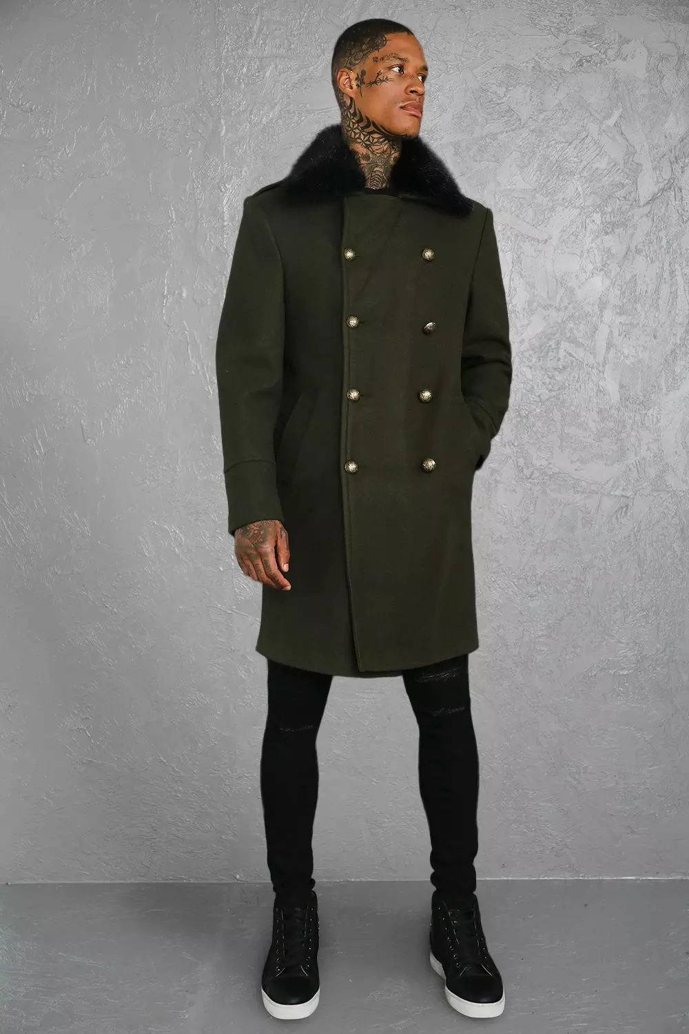 Faux fur hot sale military coat