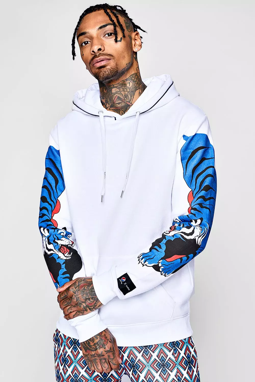 Pepsi x boohoo Tiger Sleeve Print Hoodie boohooMAN