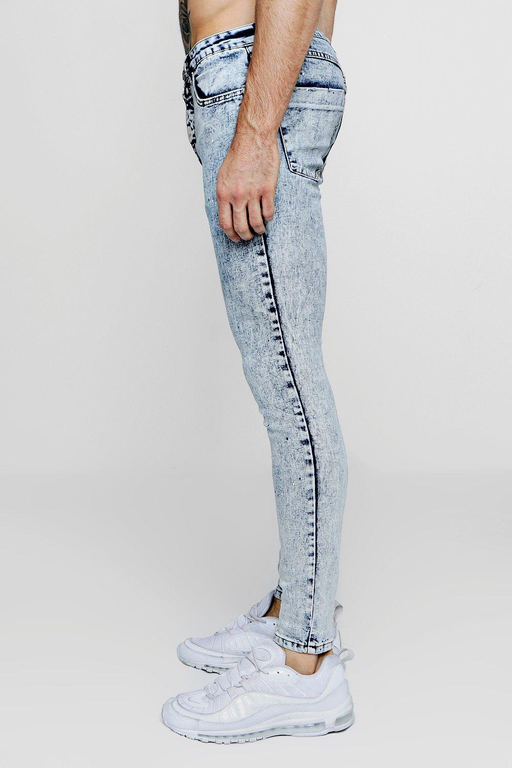 Super Skinny Acid Wash Jeans With Paint Splat Boohooman