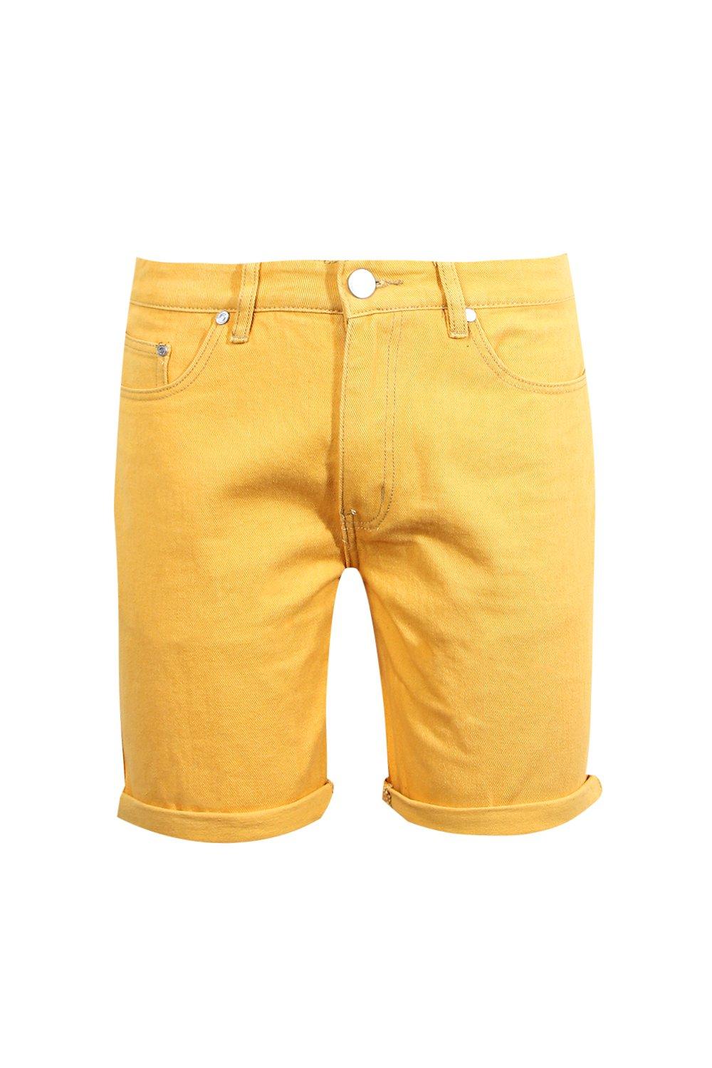 Slim Fit Yellow Denim Shorts | boohooMAN