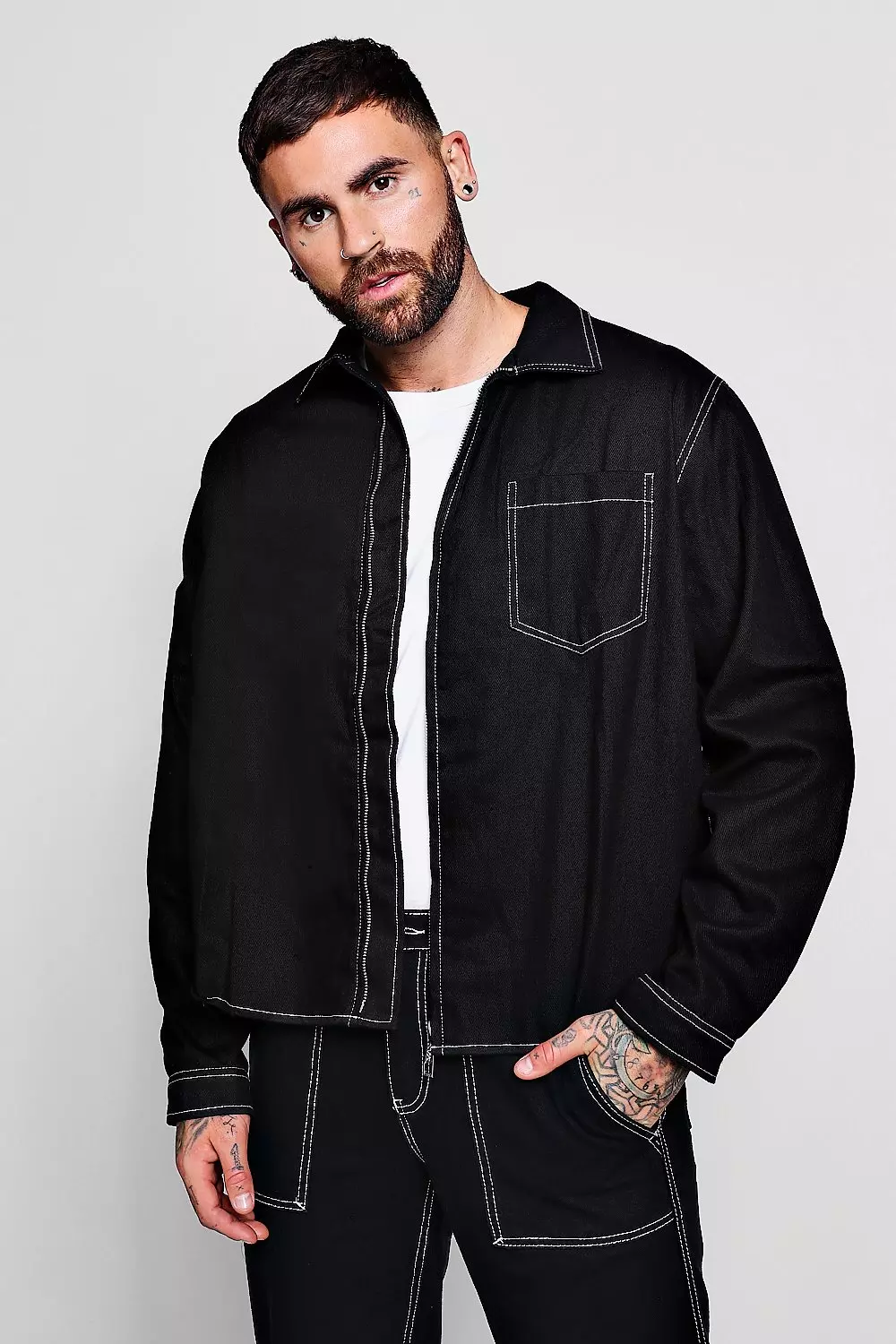 Contrast stitch denim jacket 2024 mens