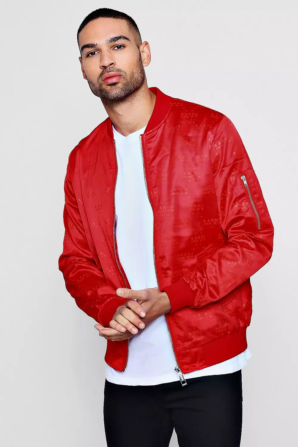 All red shop bomber jacket