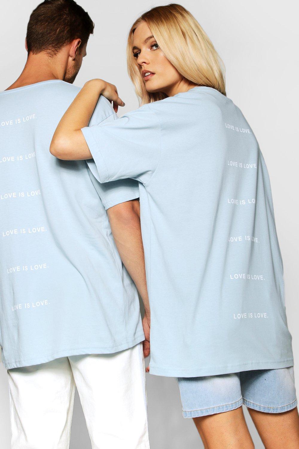 

Pride ""Love is"" Back Print Loose Fit T Shirt, Pale blue