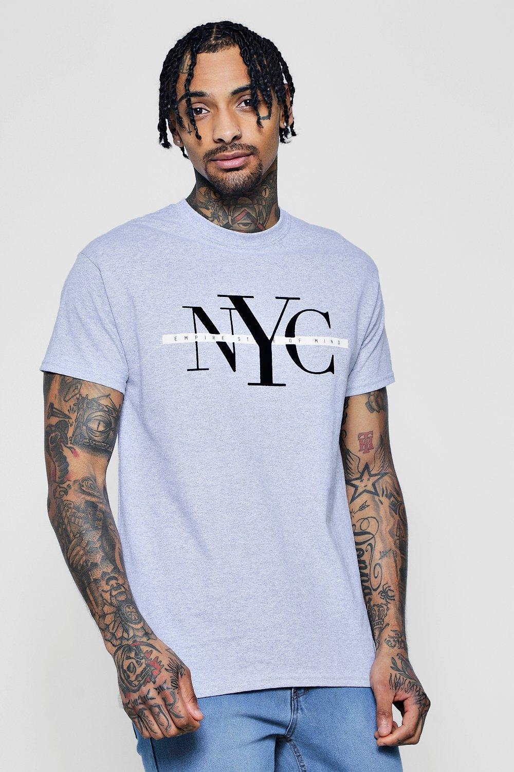 NYC Flock Print T-Shirt | Boohoo